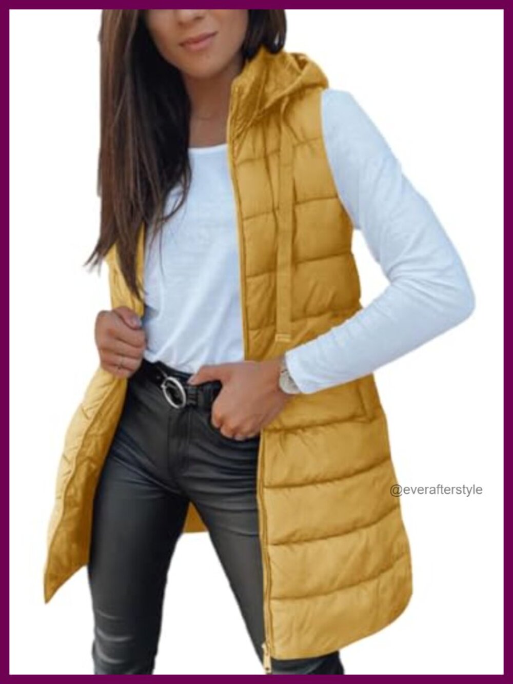 Sleeveless Hooded Puffer Vest Longline Winter Outerwear